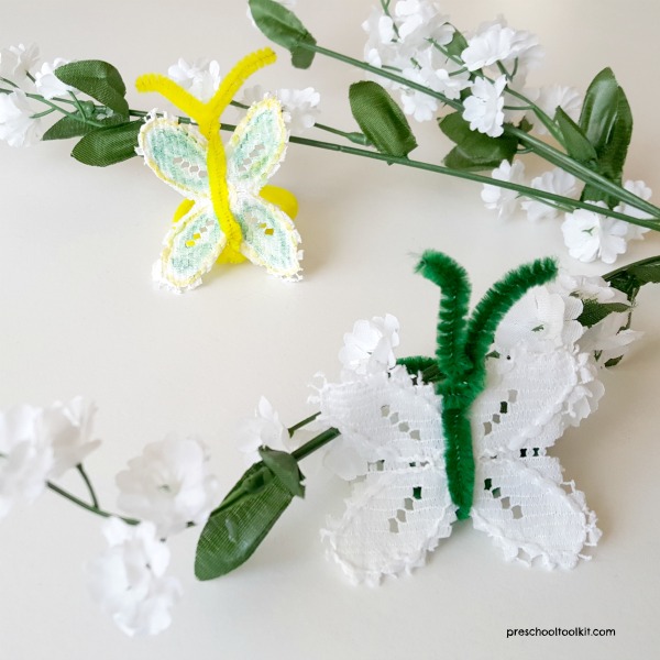 Summer butterfly craft made with lace trim
