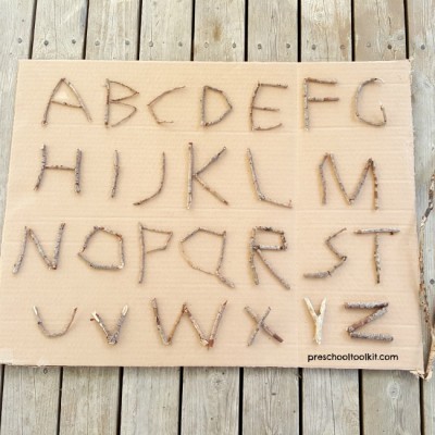 Letters of the alphabet made with small twigs - Preschool Toolkit