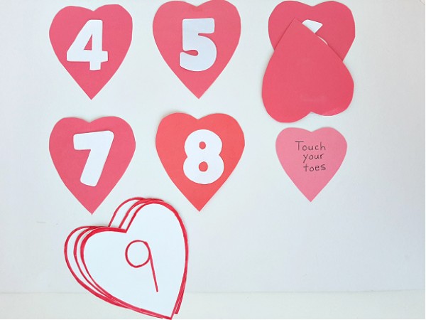Play a Valentine game with counting and gross motor movements