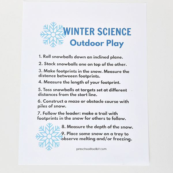 Preschool science outdoor winter snow activities