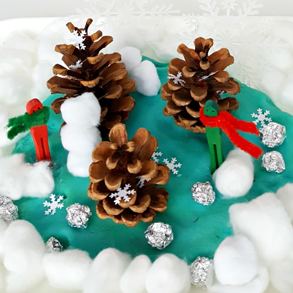 Easy Candy Cane Playdough Recipe - pine cones and primers