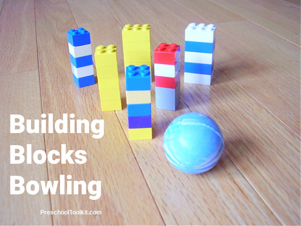 bowling game with blocks for toddlers and preschoolers