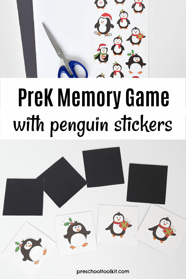 easy to make preschool memory game with penguin stickers