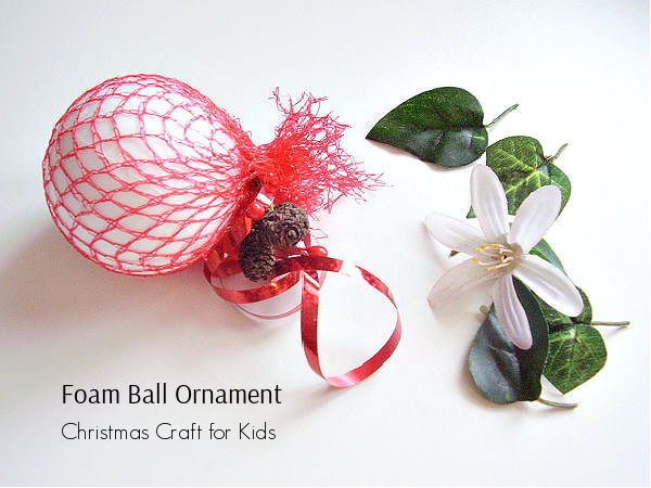 kids Christmas ornament craft with foam ball