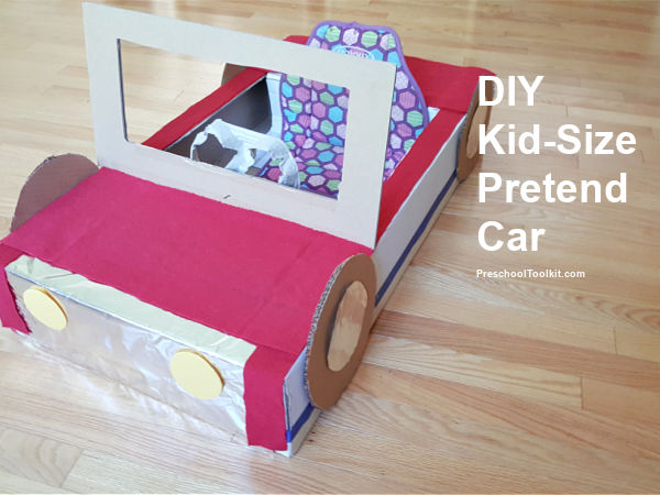 easy homemade kids car made with a cardboard box