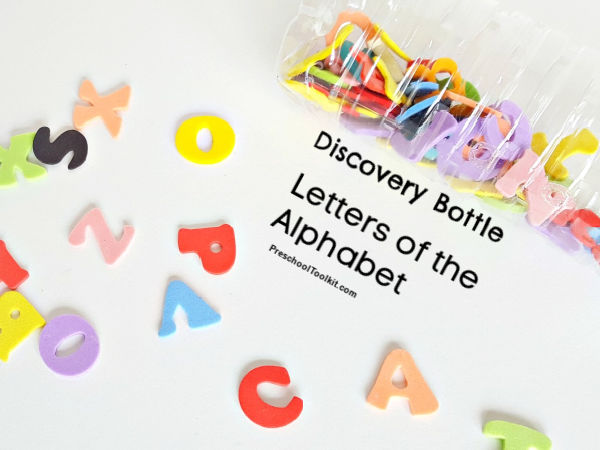 alphabet activity with recycled water bottle