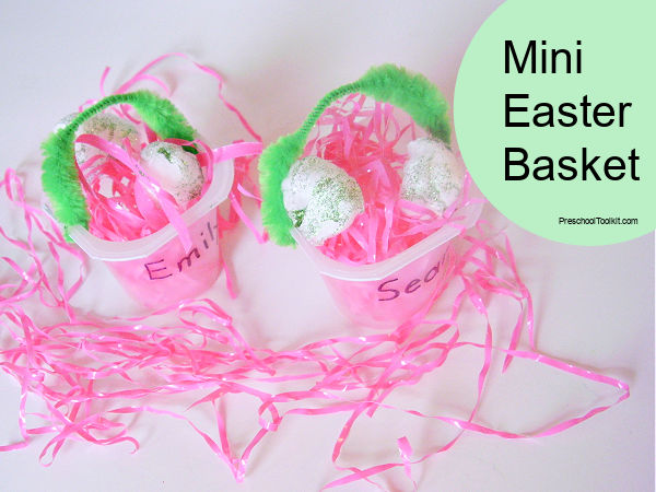 Easter basket preschool craft with recyclables