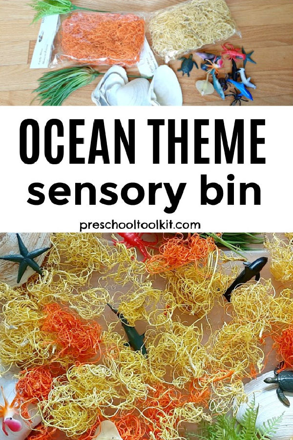 ocean theme in the sensory bin for preschoolers