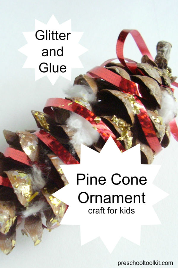 Christmas ornament kids craft with pine cones