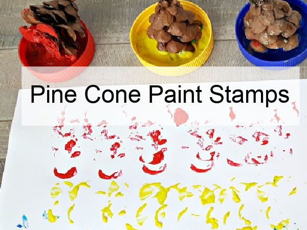 process art with pine cone paint stamps