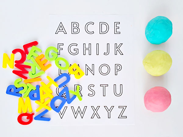 playdough and magnetic letters preschool activity
