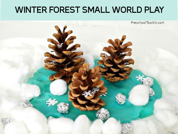 play dough small world play with pine cones and figurines