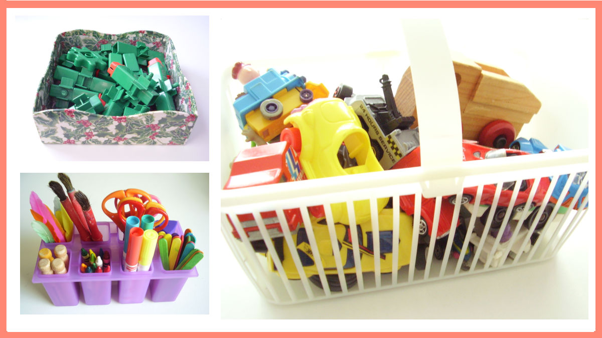how to organize small toys with recycled containers
