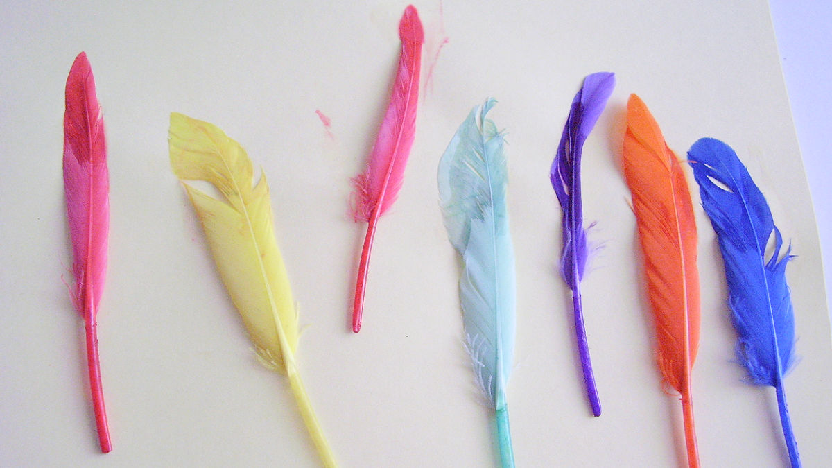 feather rainbow color sorting activity for preschool spring