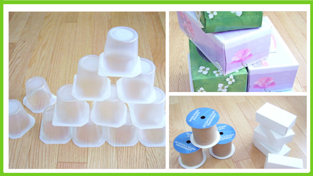 use recycled packaging in a STEM stacking activity for preschoolers