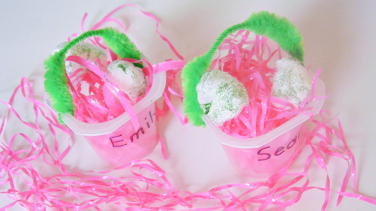 Easter basket made with recycled yogurt container