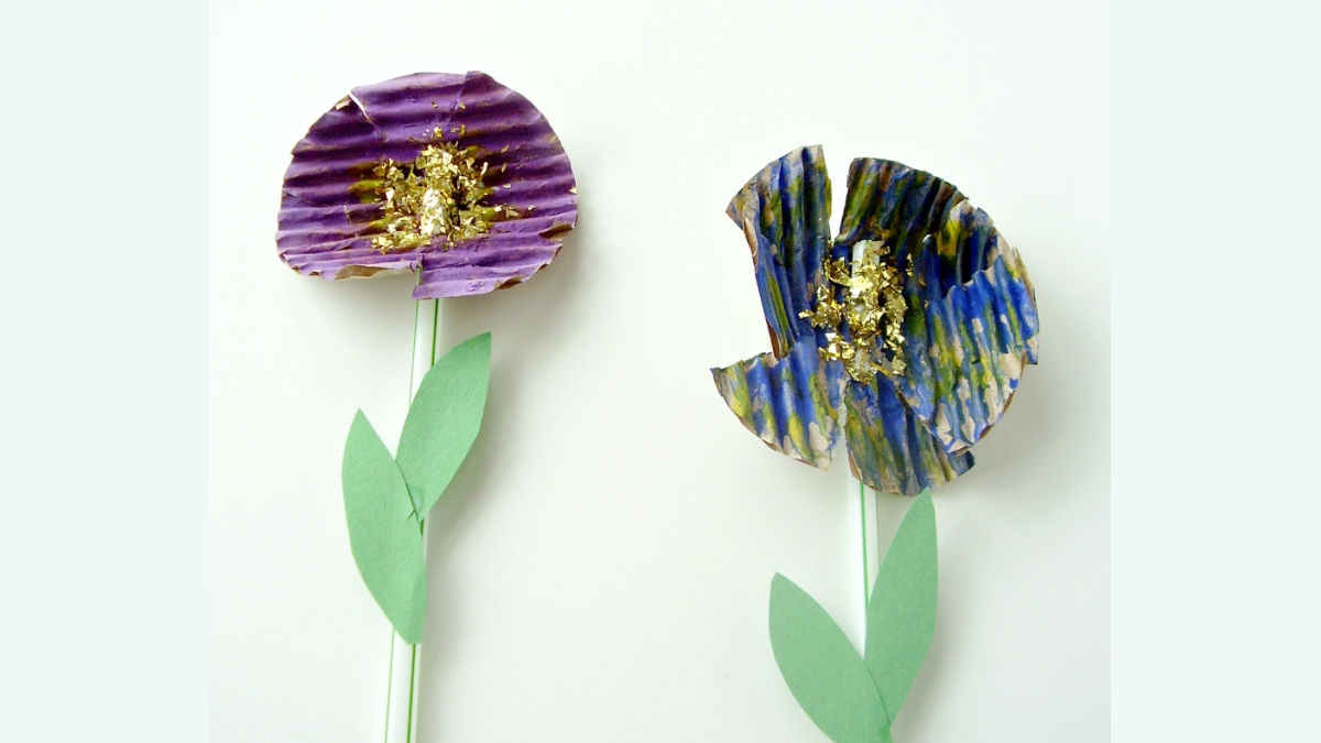 kids flower craft with cardboard and paint