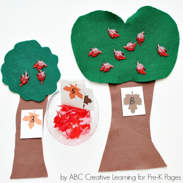 count leaves on a felt tree fall activity for preschool