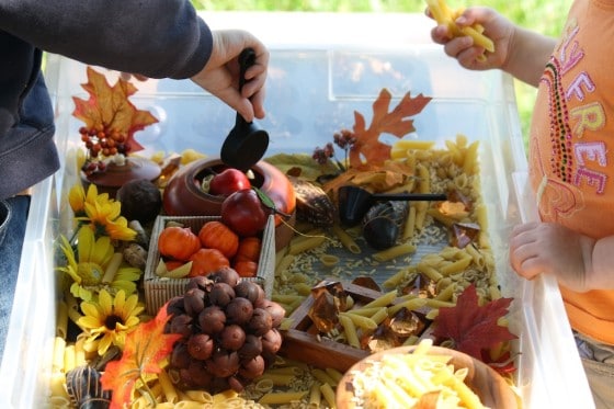 sensory bin with fall theme kids activity