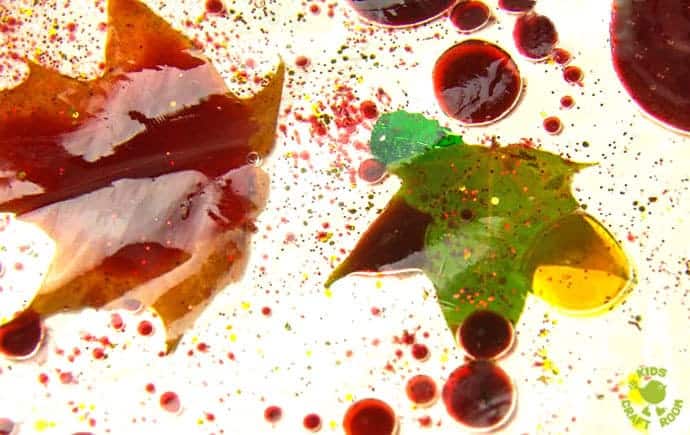 fall leaves in a sensory bag activity for kids