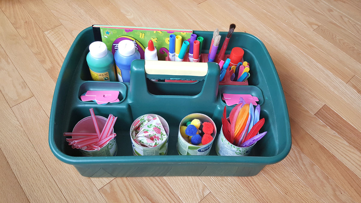 tips to organize art supplies in a plastic tote