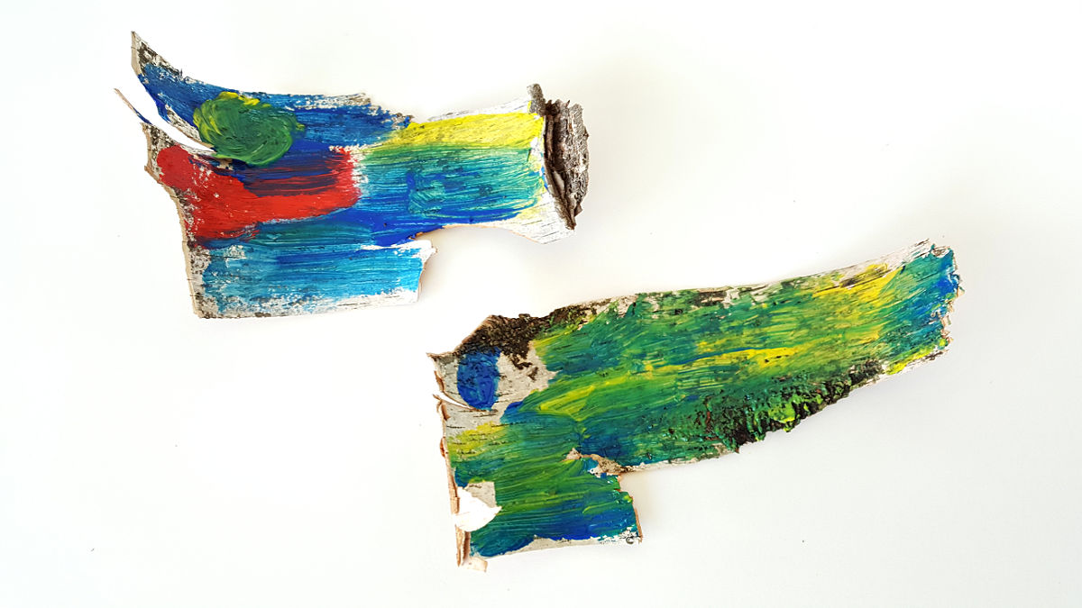 nature unit for preschool with tree bark painting activity
