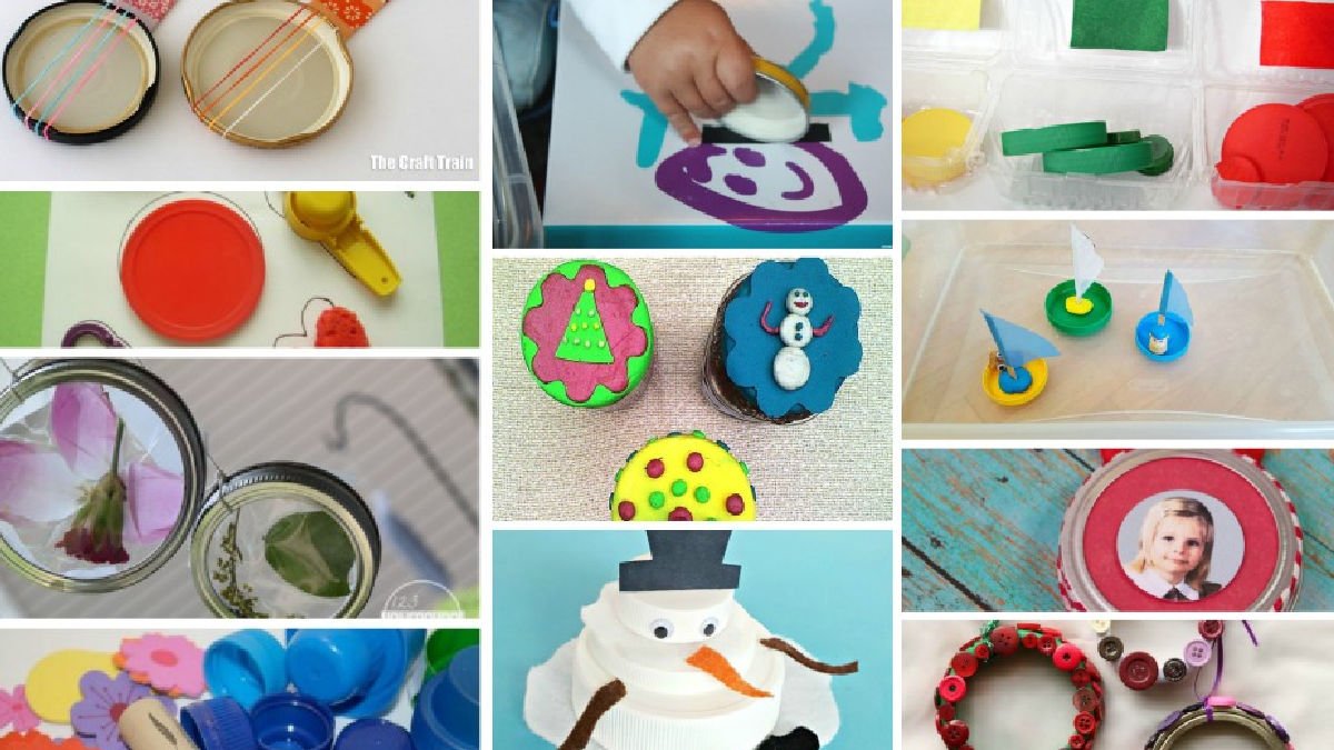 recycle jar lids for kids activities