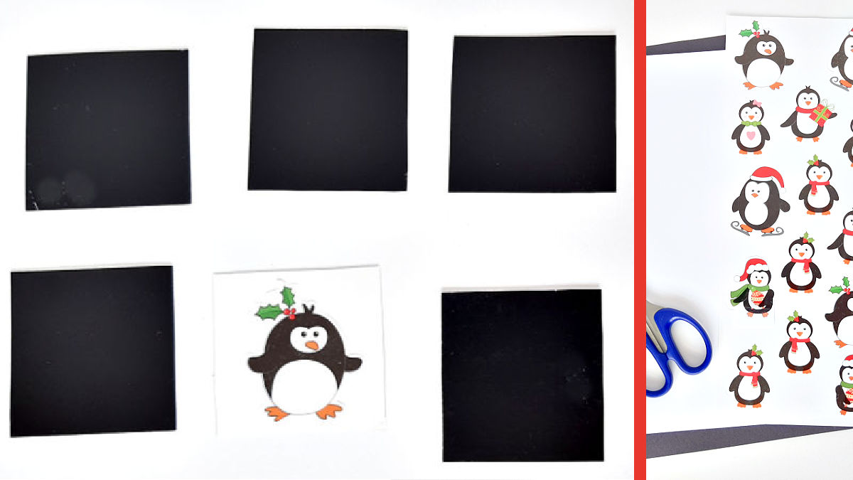 memory game with penguin theme for preschool math activity