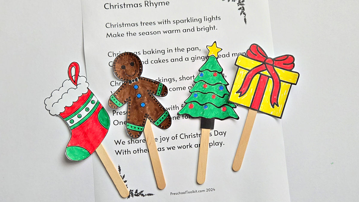 Printable verse and characters for a preschool Christmas activity