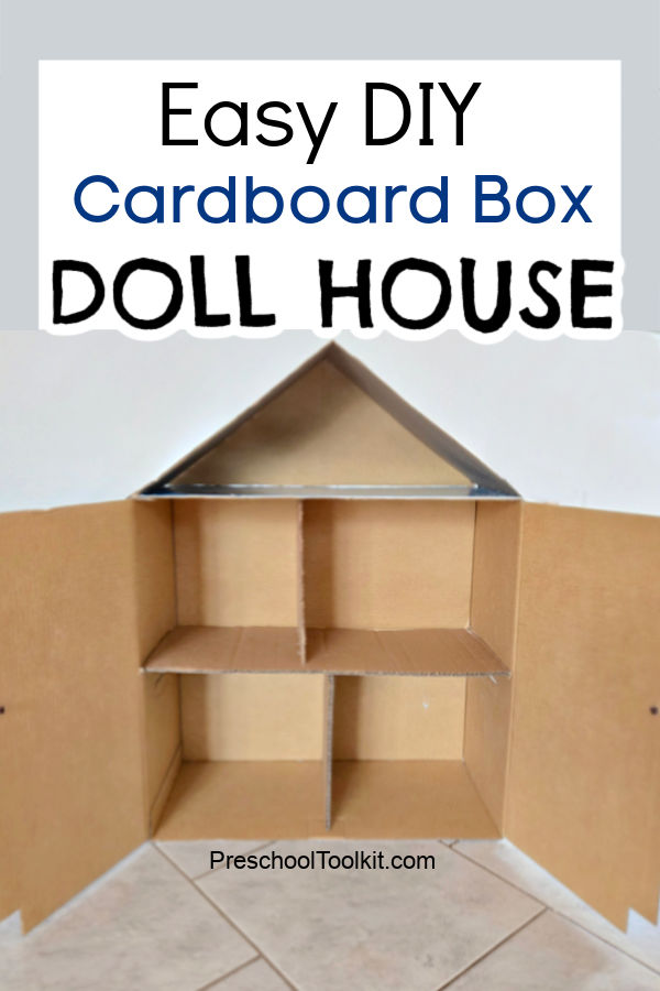 kids doll house with four rooms and attic made with a cardboard box