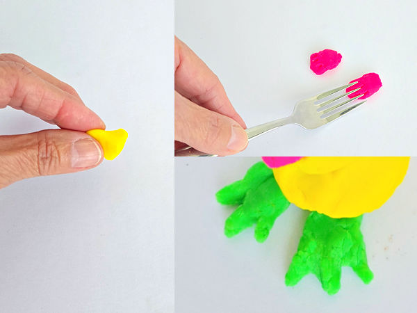 make a beak and feet for playdough birds preschool craft