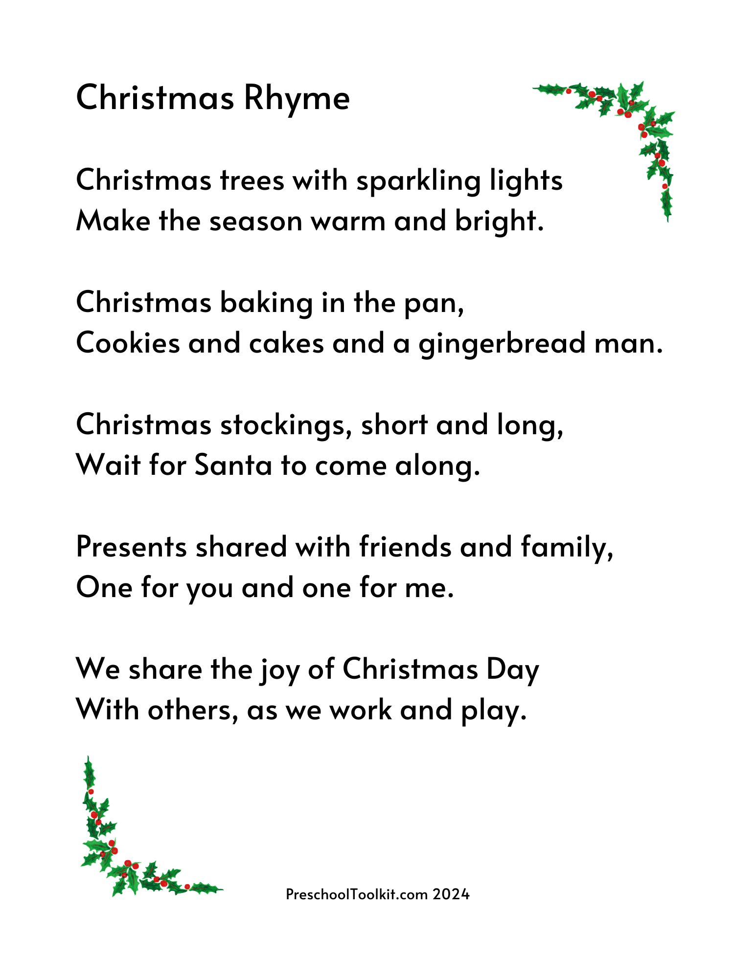 Christmas verse for preschool and kindergarten class party