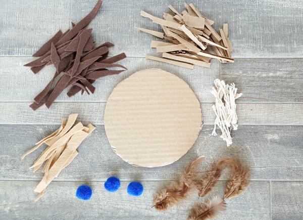 cardboard and felt and feathers for a kids bird nest craft