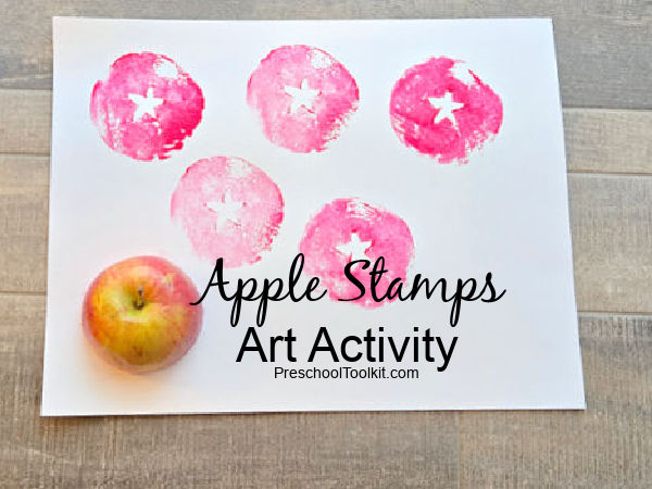 paint stamps made with apples slices