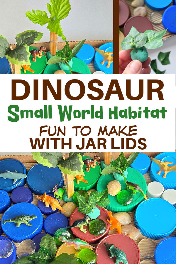 dinosaur small world habitat that's fun to make with jar lids