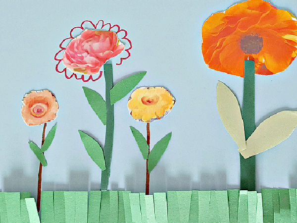 kids flower craft with paper and glue