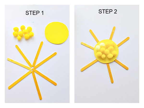 preschool summer sun craft with craft sticks and pompoms