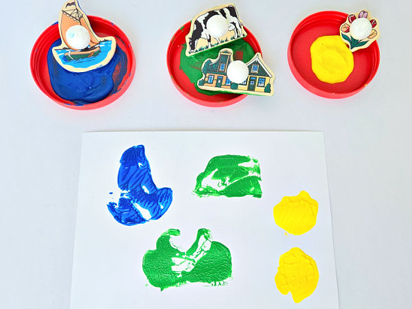 paint stamps shapes and colors art activity for kids