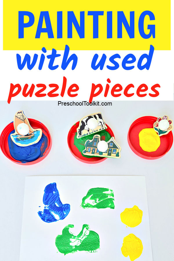 reuse old puzzle pieces as painting tools