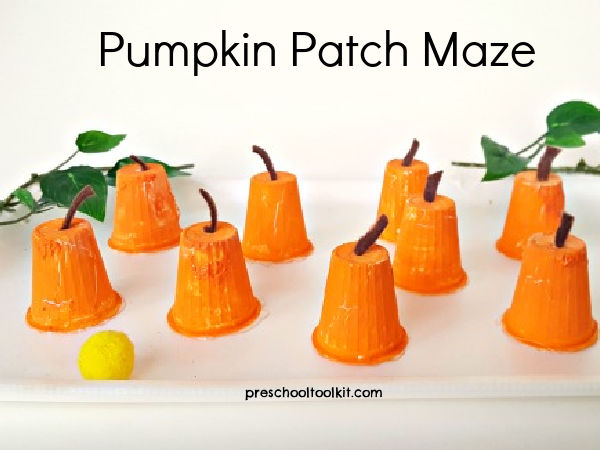 fall craft pumpkin maze with recyclables