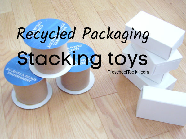 stacking activity for kids using recycled packaging material