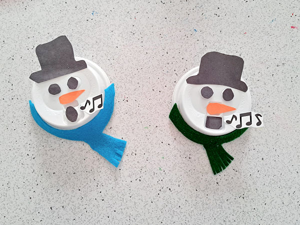 recycled coffee cup lid winter snowman craft