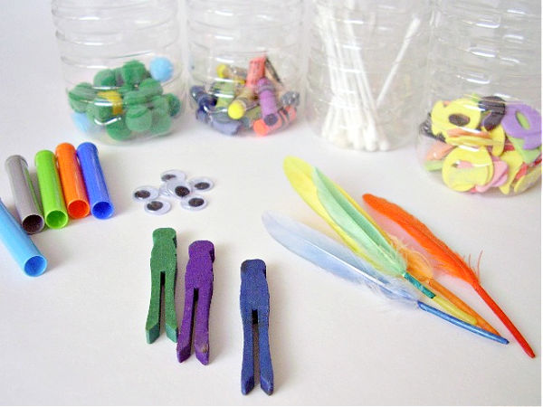 sensory activity with recycled water bottle